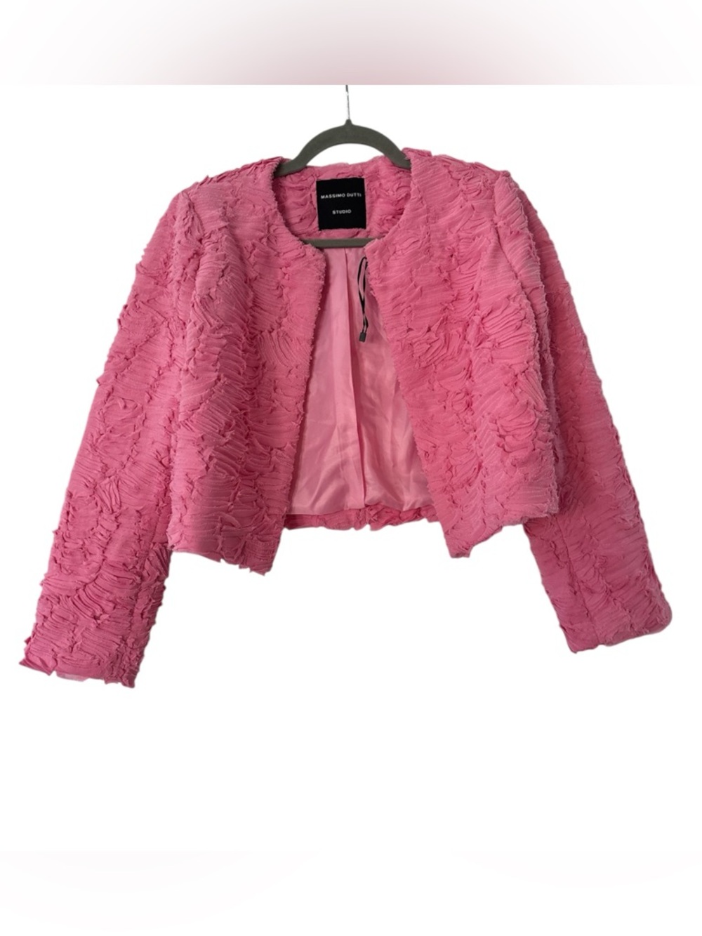Massimo Dutti Studio NWOT Textured Bouclé Cropped Jacket Bubblegum Pink Medium - Picture 2 of 10